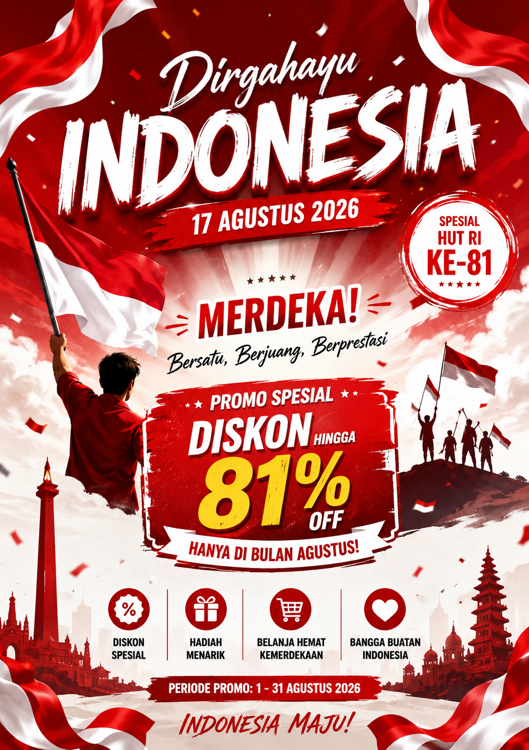 Poster Promo Hari Kemerdekaan 2026 dengan AI